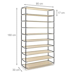 Scarpiera Salvaspazio 10 Ripiani 45 Paia Scaffale Acciaio e Tessuto TNT Beige