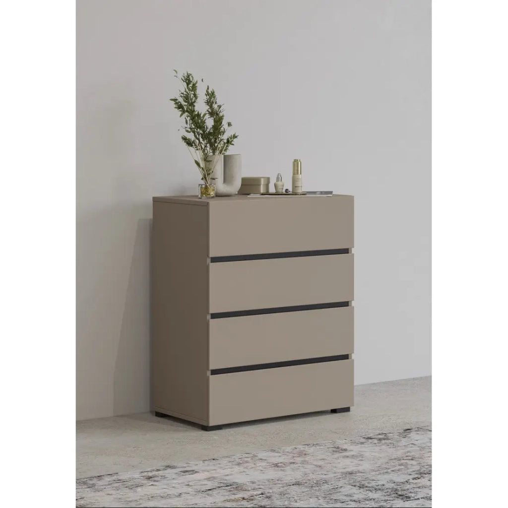 Piccolo buffet HAVANA – 4 cassetti – Beige e nero – Aspetto moderno e accogliente