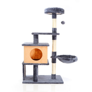 Fudajo Albero tiragraffi per gatti grigio scuro 112cm con casetta e lettino