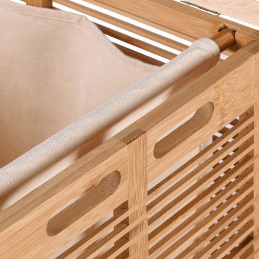 Cesto Biancheria Sporca in Bambu Tessuto Portabiancheria 2 Scomparti 50x35x60 cm