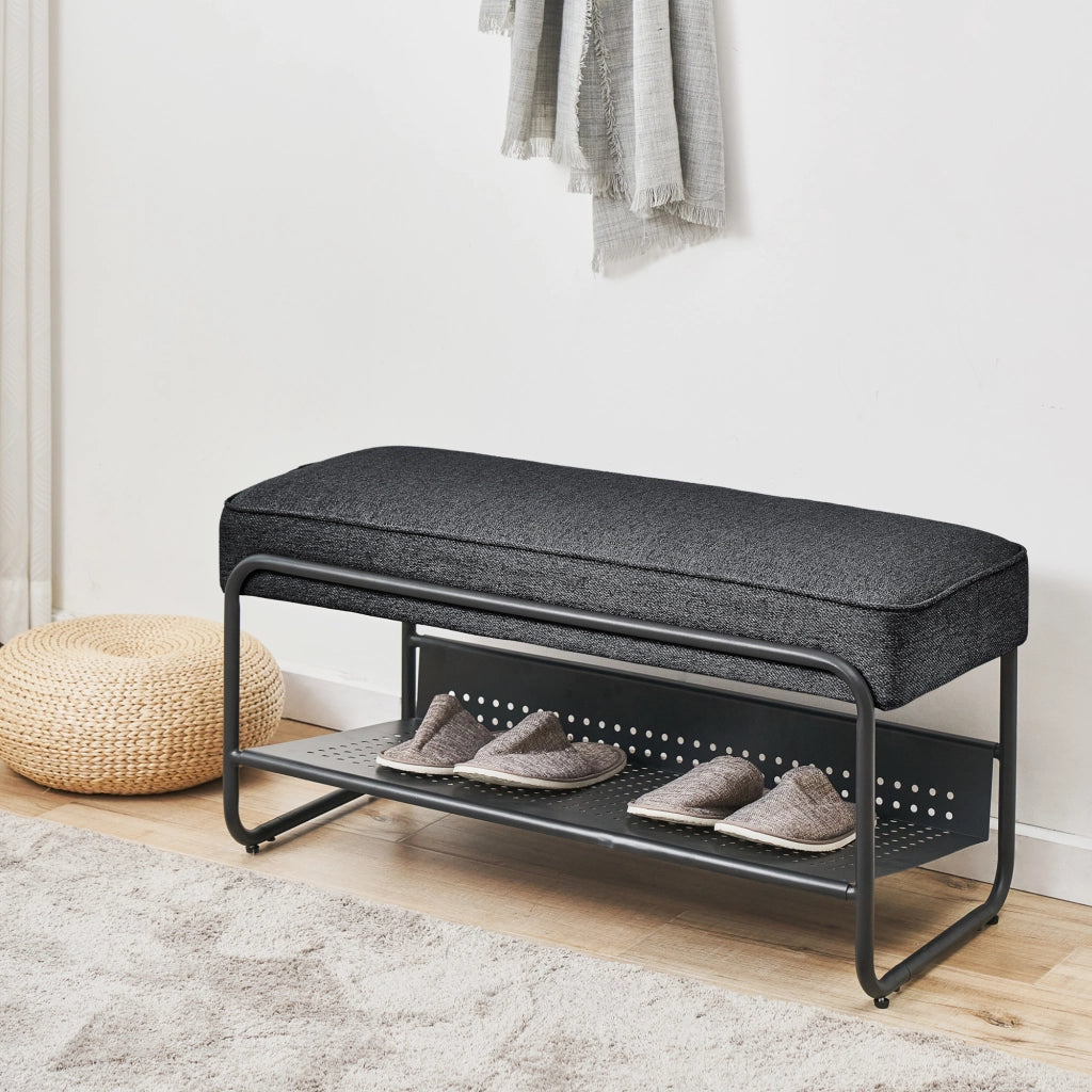 Panca Portascarpe Lillehammer Scarpiera 90x37x42 cm Nero [en.casa]