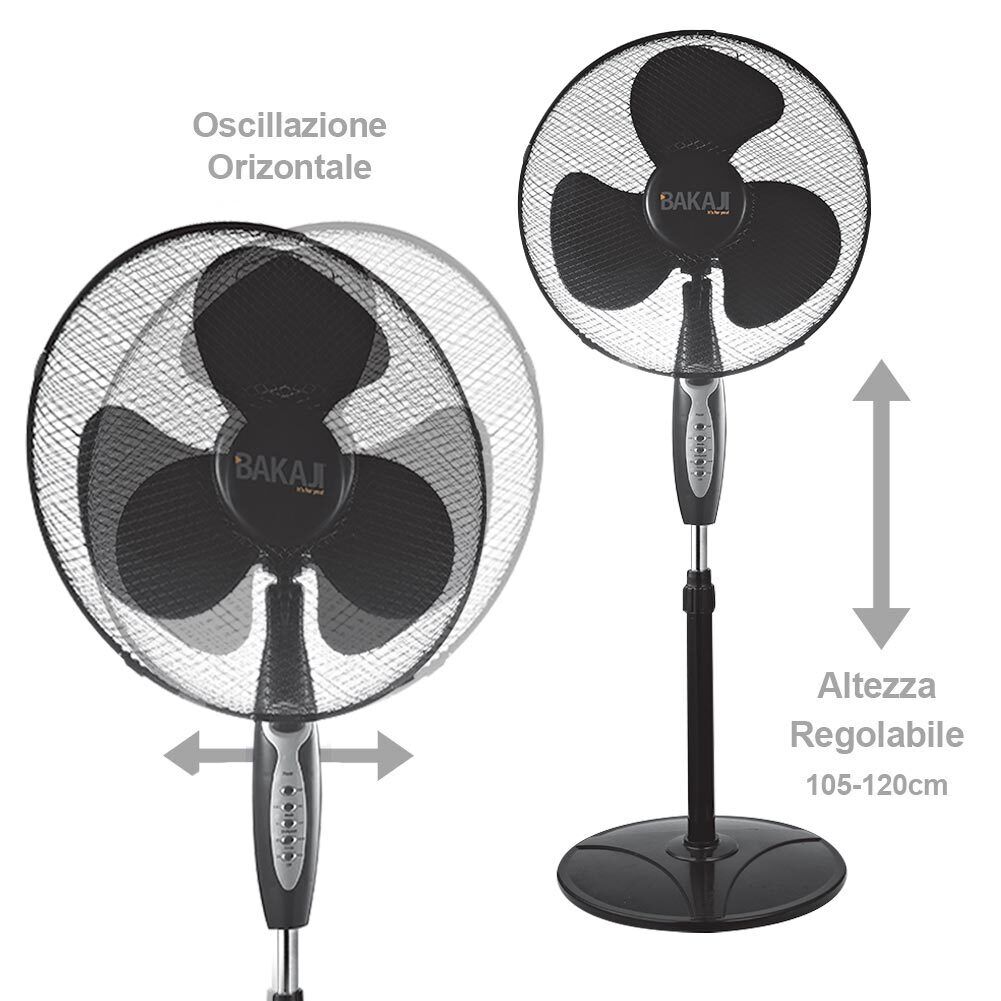 Ventilatore Colonna Piantana 45W 40cm 3 Velocita Altezza Regolabile Telecomando