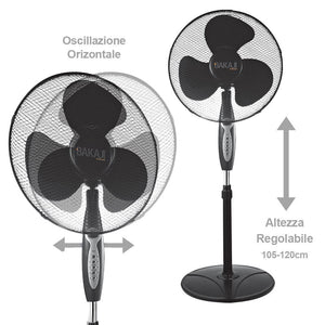 Ventilatore Colonna Piantana 45W 40cm 3 Velocita Altezza Regolabile Telecomando