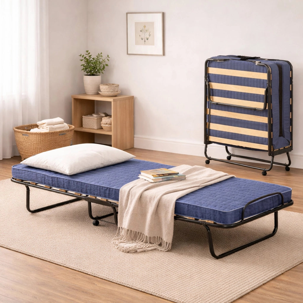 Letto pieghevole salvaspazio Citrino, Brandina con rete a doghe, Lettino singolo, 100% Made in Italy, 80x200h40 cm, materasso memory incluso