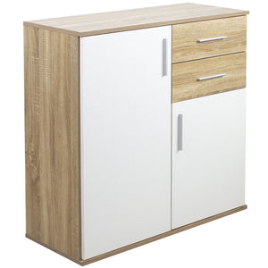 Cassettiera Mobile Armadietto 2 Porte 2 Cassetti Design Moderno Quercia e Bianco