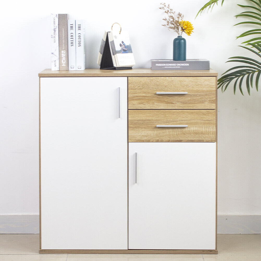 Cassettiera Mobile Armadietto 2 Porte 2 Cassetti Design Moderno Quercia e Bianco