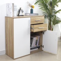 Cassettiera Mobile Armadietto 2 Porte 2 Cassetti Design Moderno Quercia e Bianco