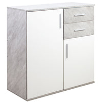 Cassettiera Mobile Armadietto 2 Porte 2 Cassetti Design Moderno Cemento e Bianco