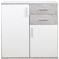 Cassettiera Mobile Armadietto 2 Porte 2 Cassetti Design Moderno Cemento e Bianco