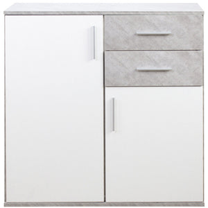 Cassettiera Mobile Armadietto 2 Porte 2 Cassetti Design Moderno Cemento e Bianco