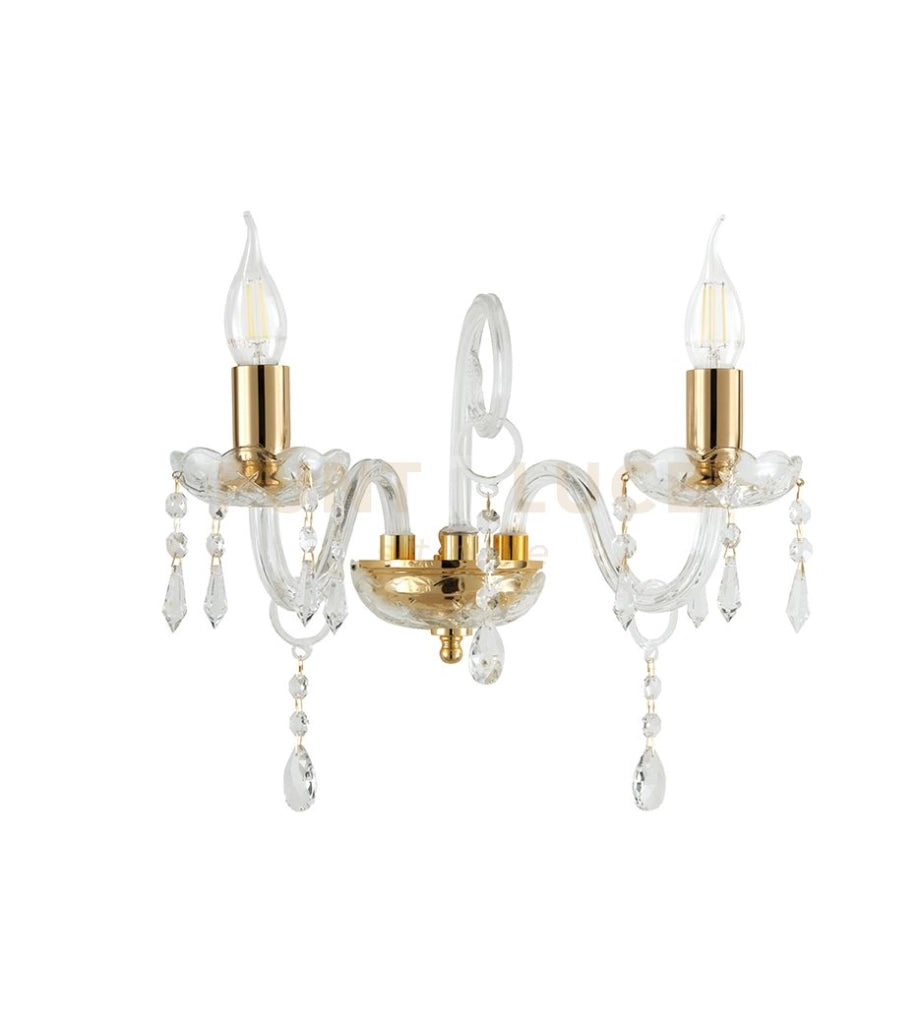 MARIA TERESA APPLIQUE MT/2 L6 PASTORSLE 2 LUCI CRISTALLO E ORO ATTACCO E14 L.32CM