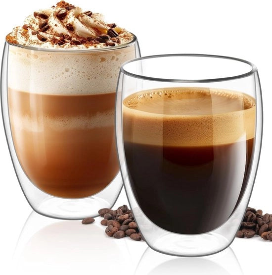 Set di bicchieri a doppia parete in vetro da 350ml per latte, cappuccino e tè - Ideale per regali