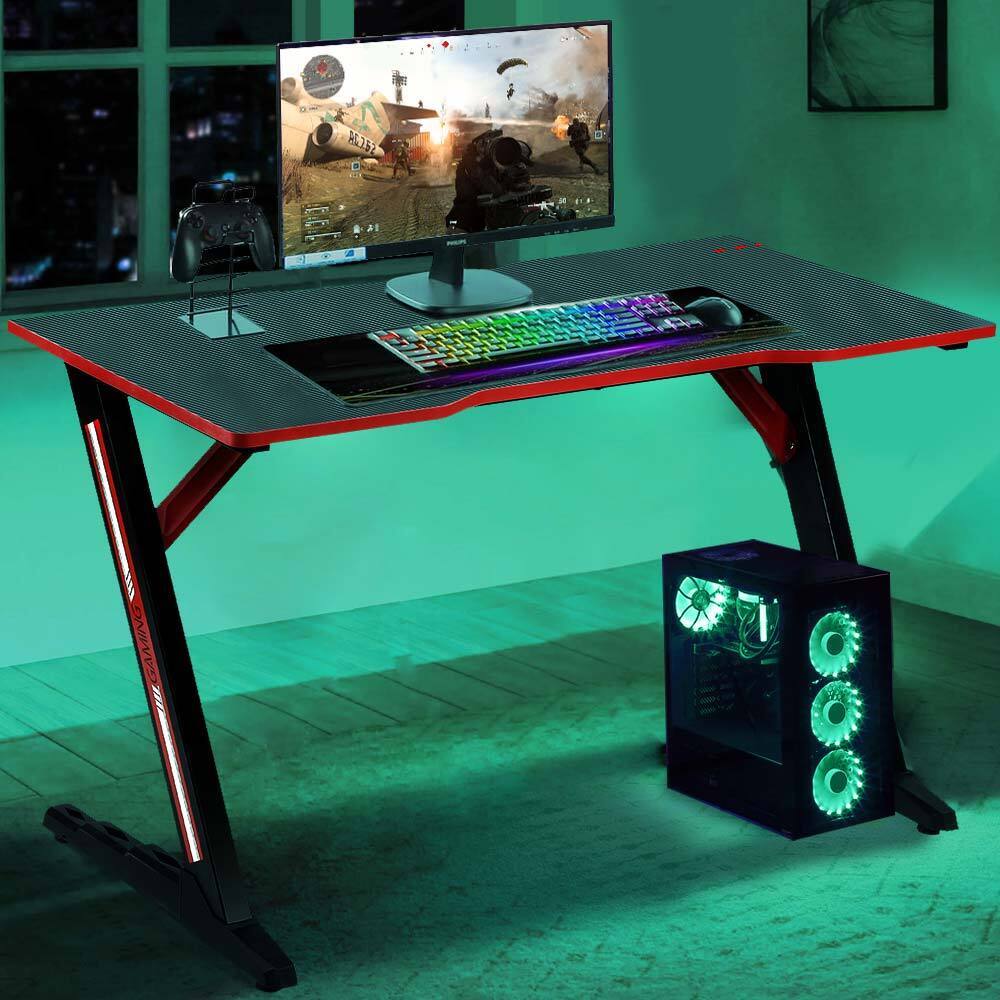 Scrivania Gaming Porta Pc Computer in Metallo e Legno MDF Tappetino Mouse Pad