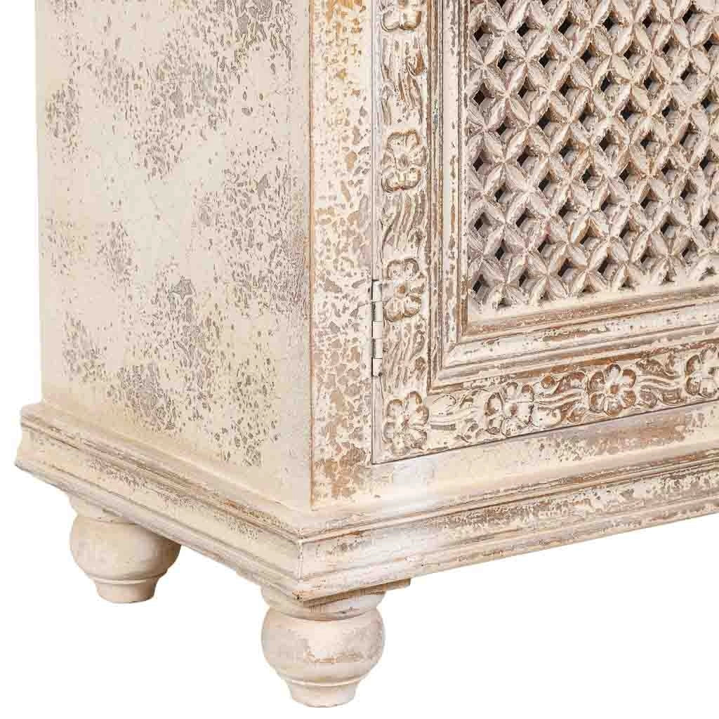 Tavolino da ingresso artigianale in legno bianco 104x43x93h cm