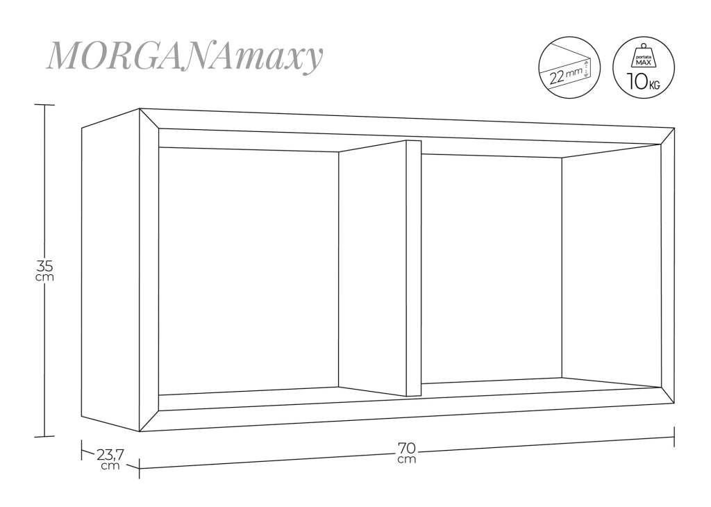 Mensola Rettangolare 2 Scomparti da Parete 70x30x23,7 cm in Fibra di Legno Morgana Maxi Ciliegio