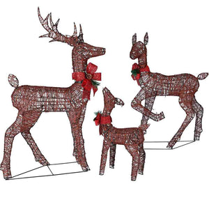 Famiglia 3 Renne Luminose di Natale 600 LED Bianco Caldo Intreccio Corda Esterno