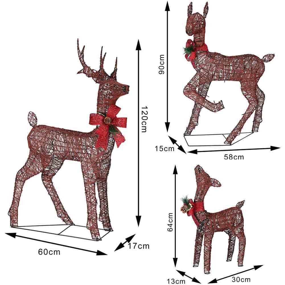 Famiglia 3 Renne Luminose di Natale 600 LED Bianco Caldo Intreccio Corda Esterno