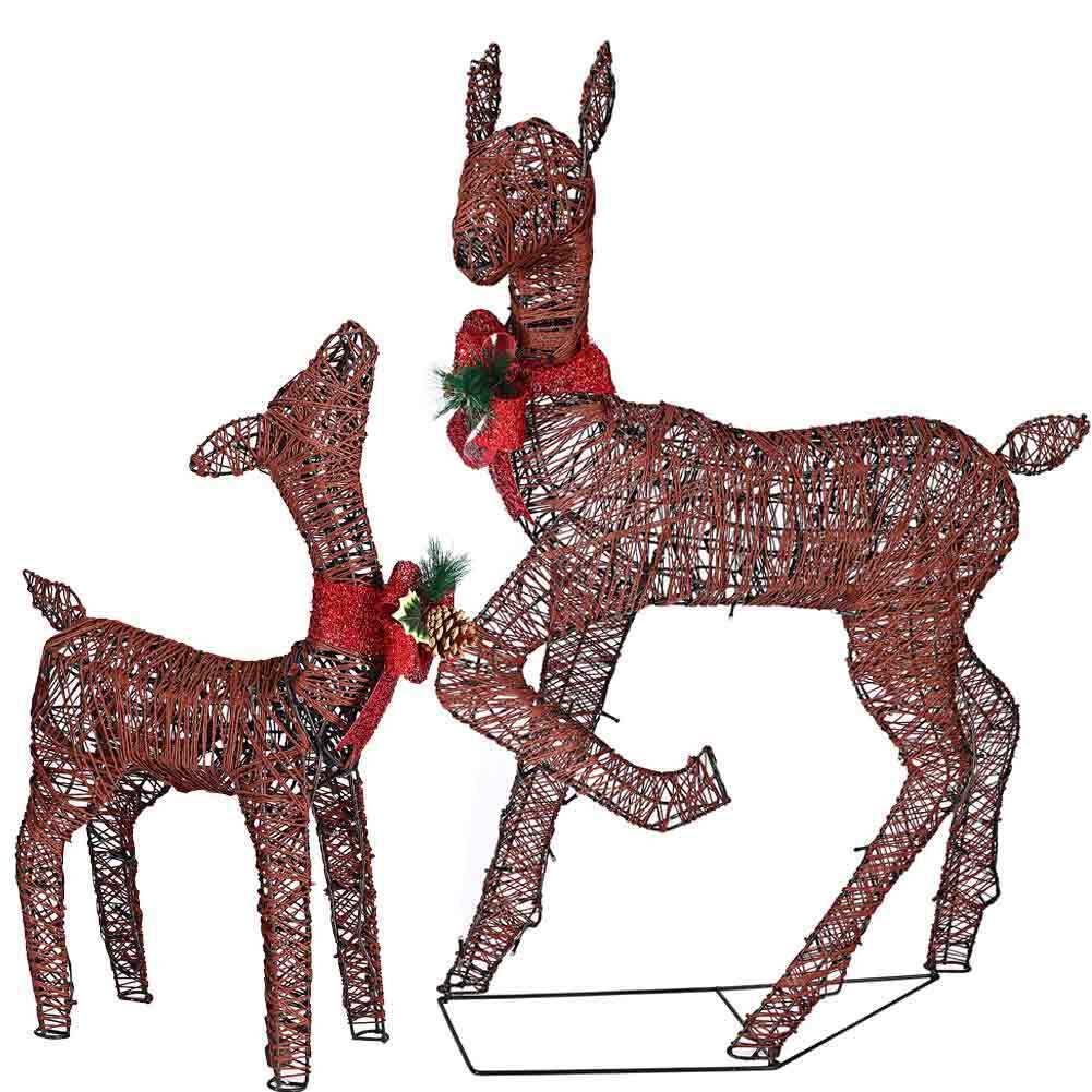 Famiglia 3 Renne Luminose di Natale 600 LED Bianco Caldo Intreccio Corda Esterno