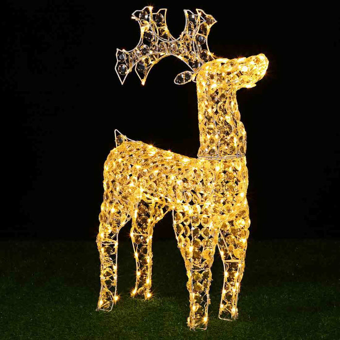 Renna Natalizia Luminosa 3D in Cristalli Acrilici 100 LED Bianco Caldo H. 70 cm