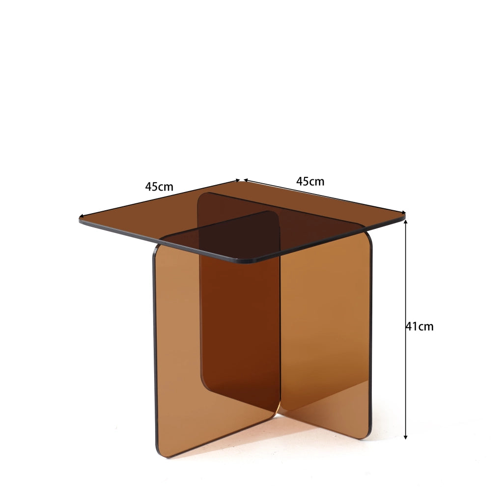 Tavolino basso in vetro temperato multiuso con piano trasparente, per soggiorno e ufficio, marrone, 45 × 45 × 51 cm