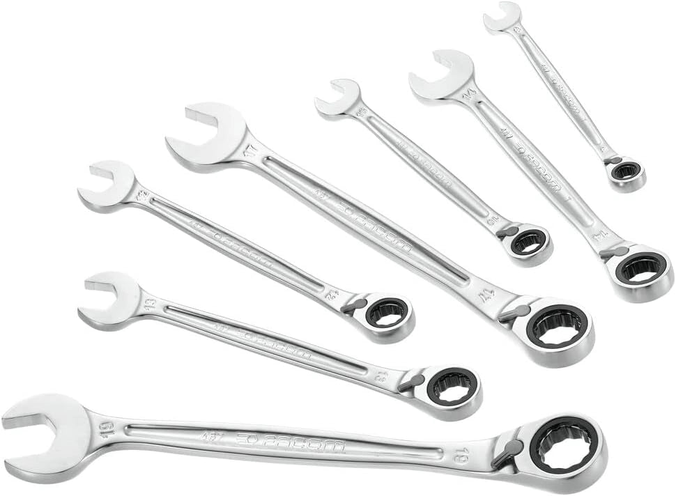 Chiave combinata combinata con cricchetto metrico 24 mm - 467B.24 - Ultra Grip antiscivolo - Meccanismo con cricchetto compatto reversibile tramite leva - Occhiello e forcella inclinati di 15°