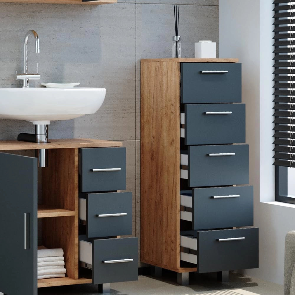 Cassettiera da bagno Ilias, Quercia dorata, 30 x 95 cm, adatto per il montaggio a parete e combinabile con la serie Ilias
