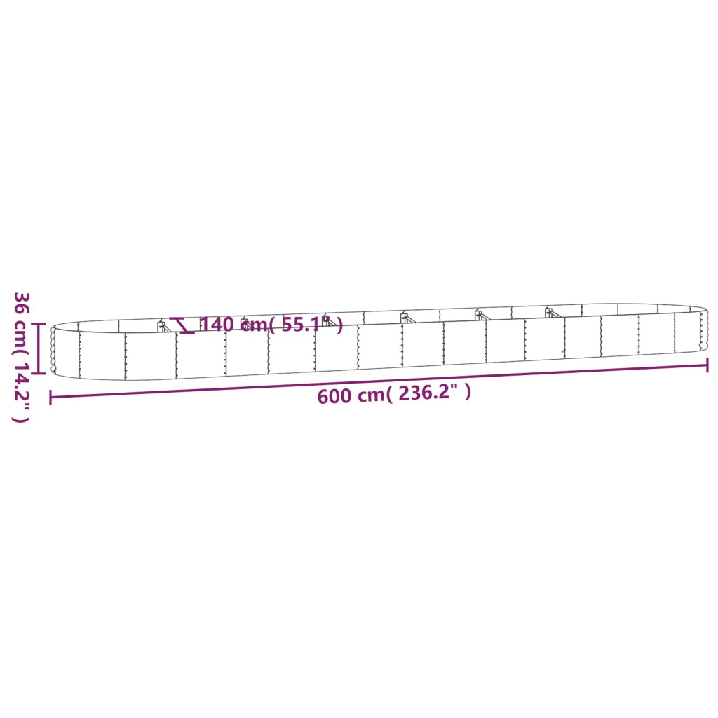 Vaso Giardino Acciaio Verniciato a Polvere 600x140x36cm Marrone cod mxl 66906