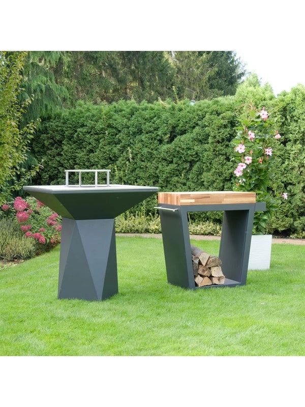 Braciere da giardino, Barbecue con foro per wok, griglia con gambe in acciaio e copertura protettiva - G1 Basic grafite