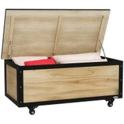 Panca Contenitore da 121L con 4 Rotelle e Maniglie in Legno e Acciaio, 100x50x43cm, Colore Legno