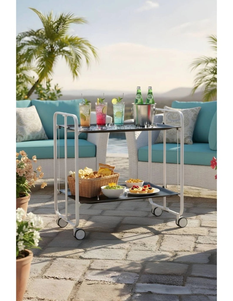 Carrello da cucina pieghevole bianco con ruote BAUHAUS 2 ripiani