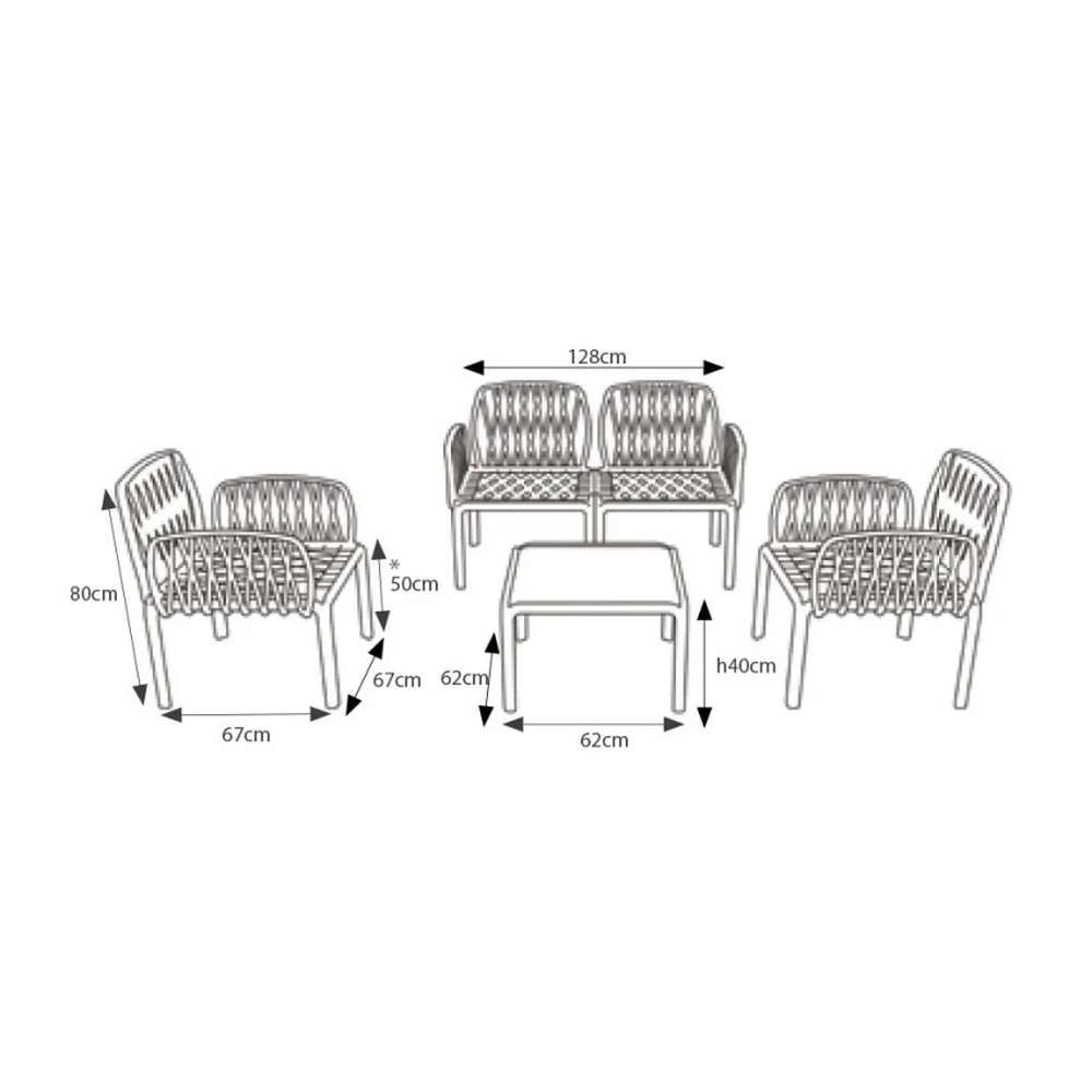 Set da Giardino Portofino con Divano 2 Poltrone e Tavolino Beige