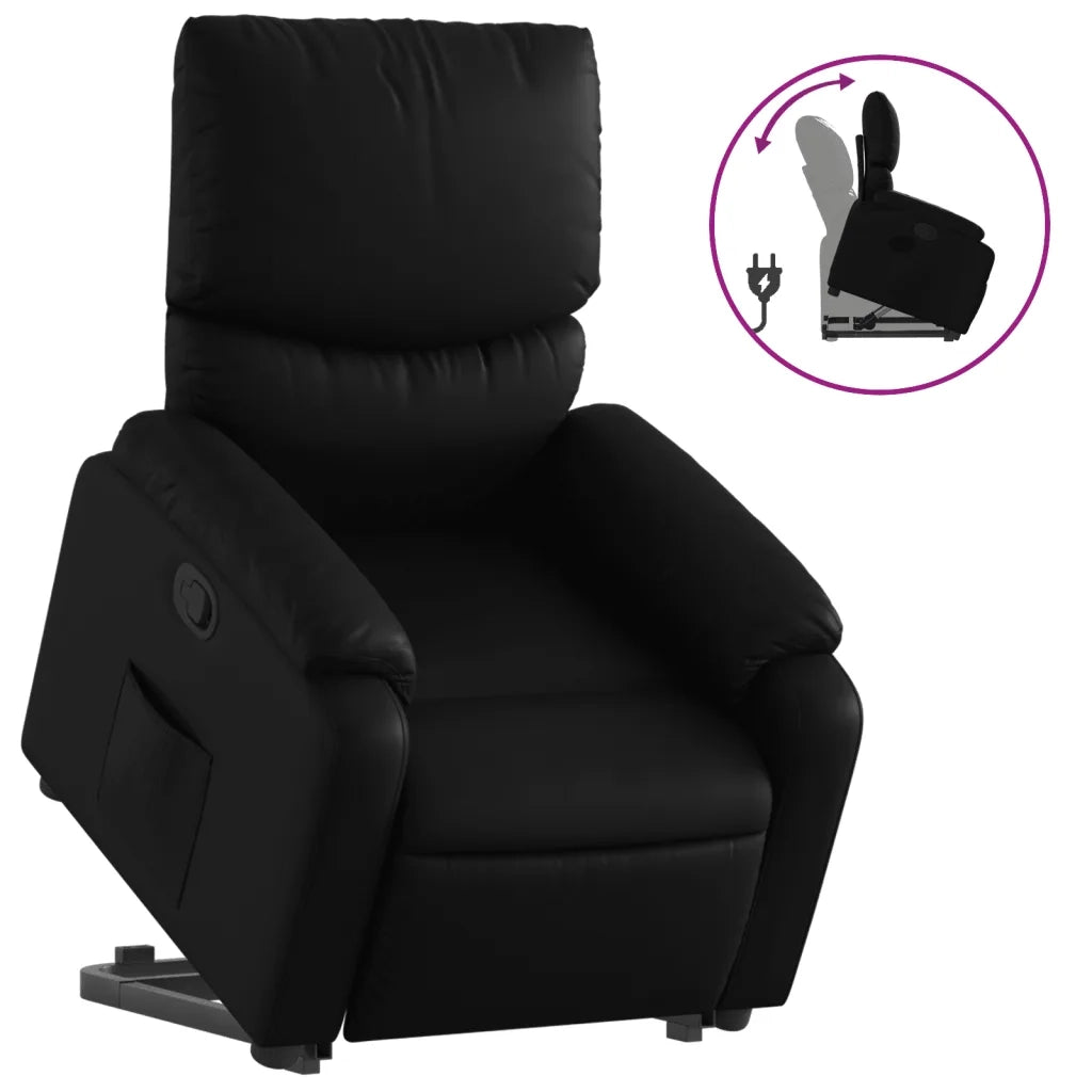Divano Sedia-Poltrona Alzapersona Reclinabile Nera in Similpelle 899755