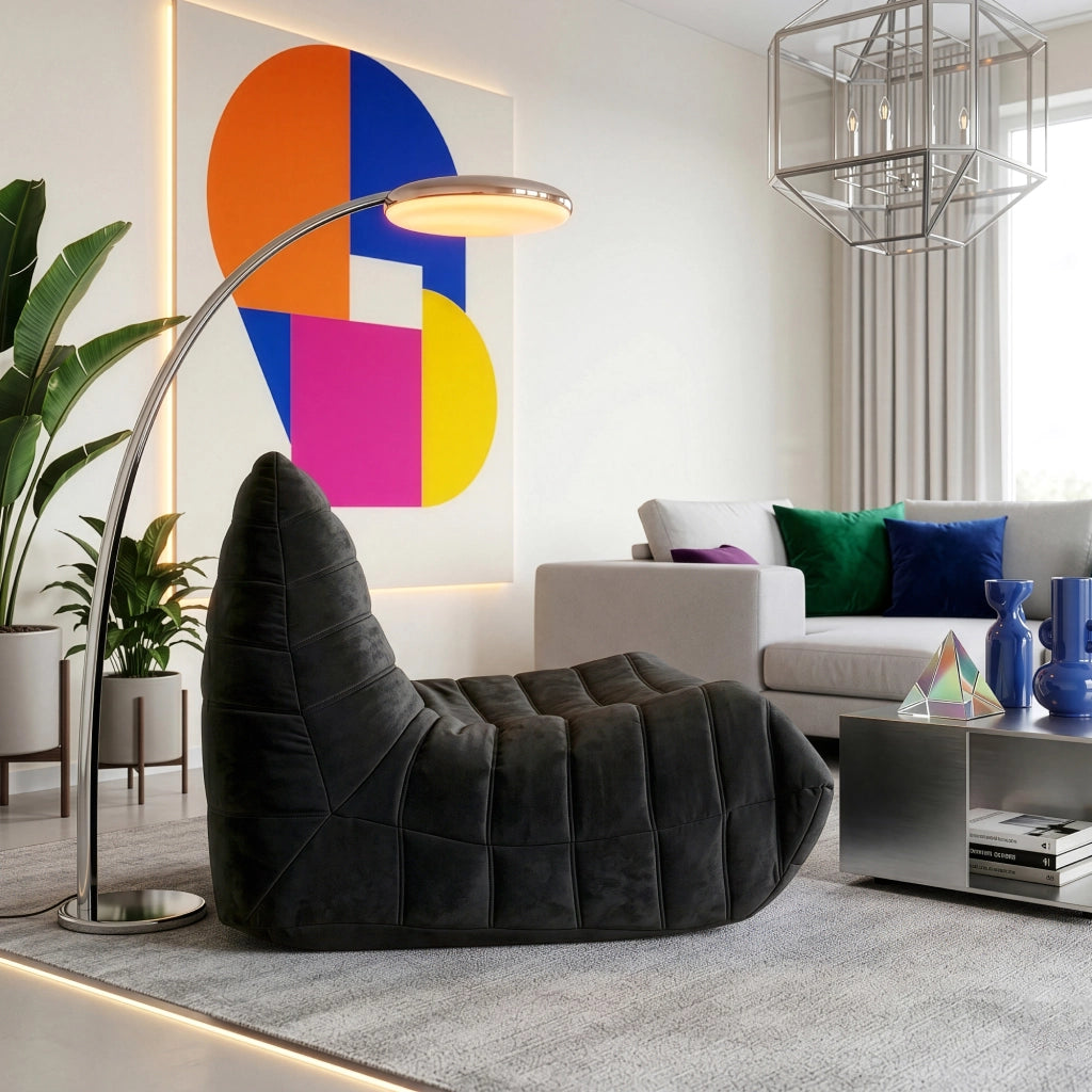 Poltrona Bassa Imbottita Kodsø con Rivestimento in Microfibra 75x90x100 cm - Nero [en.casa]