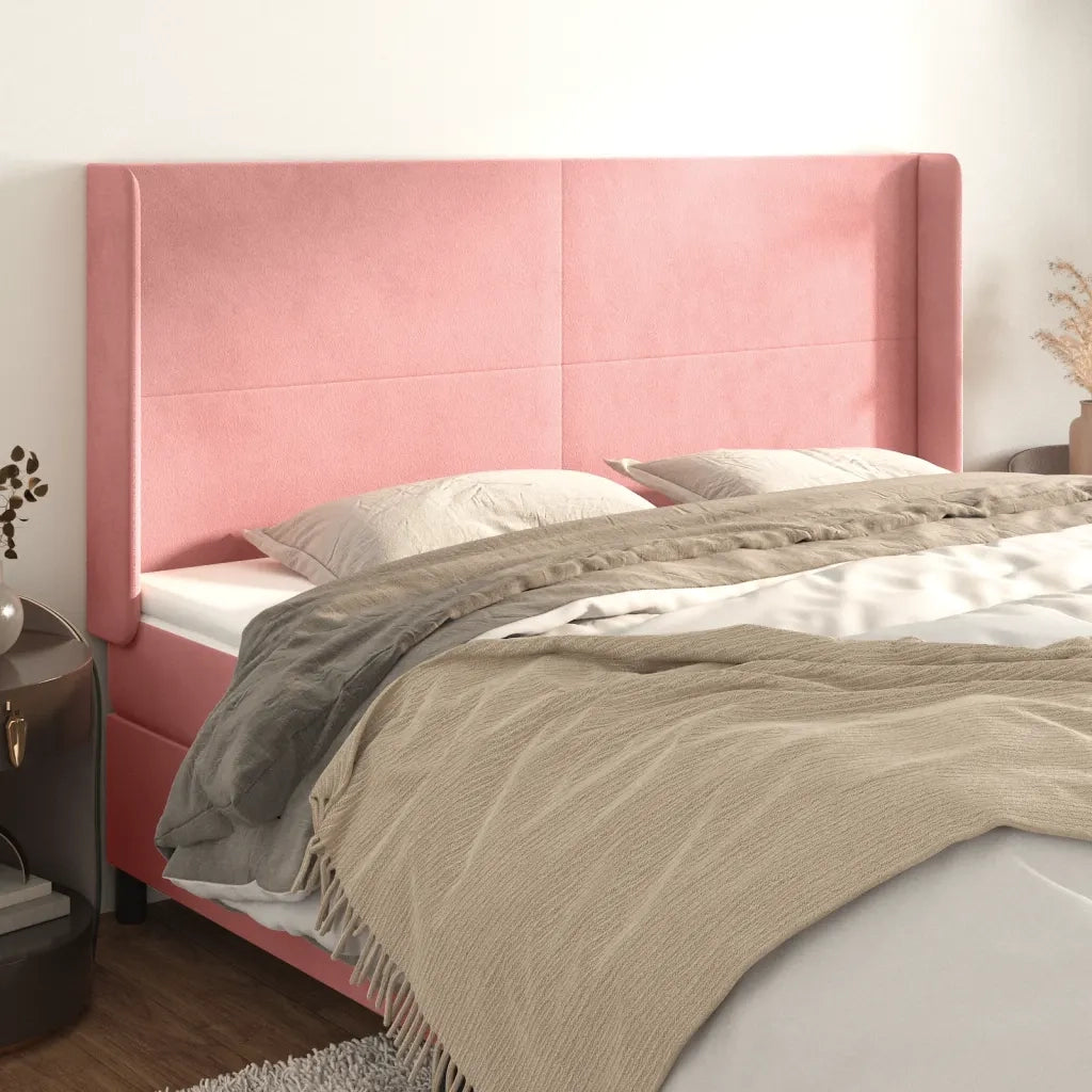 Testiera | Testata ad Orecchio Rosa 163x16x118/128 cm in Velluto