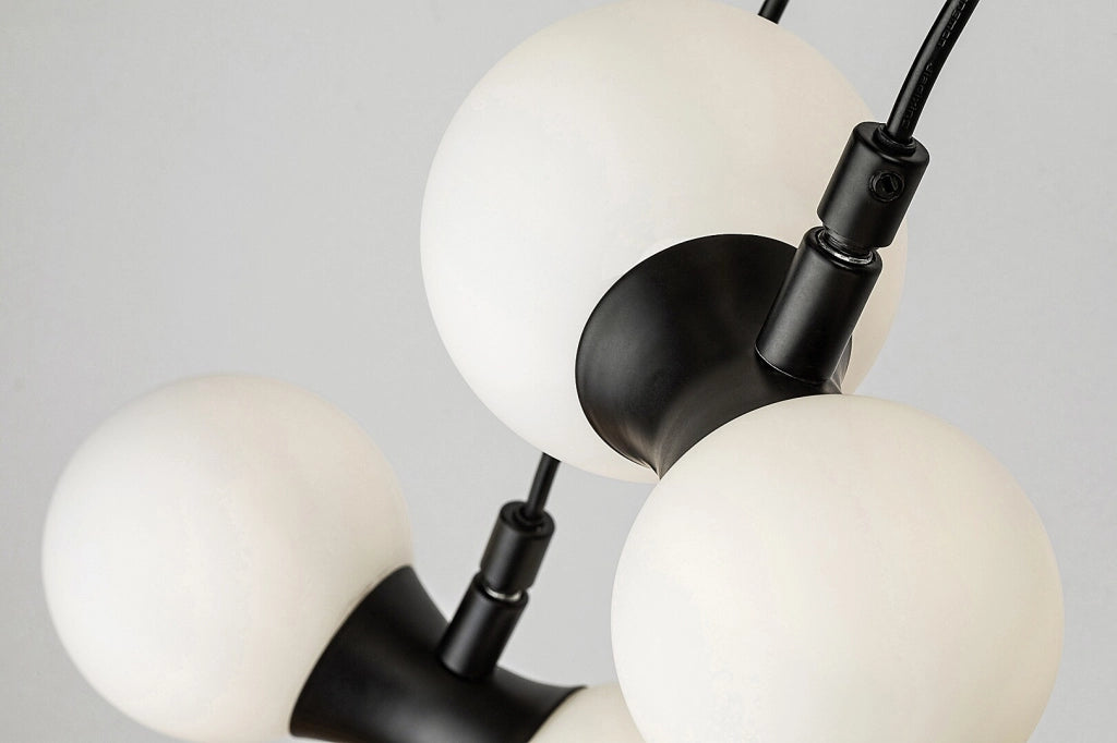 Lampadario Rabalux Lition nero vetro sfere bianche 6xG9