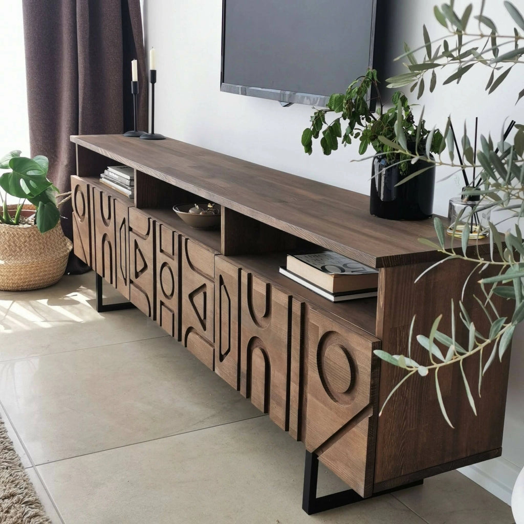 Mobile porta TV Barete, Credenza da soggiorno, Armadio basso per TV, Base parete attrezzata, 170x30h40 cm, Noce