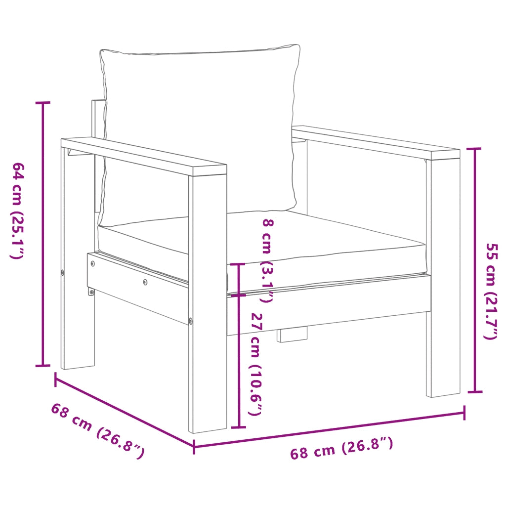Set Divano da Giardino 3pz con Cuscini Legno Massello di Acacia 3214841