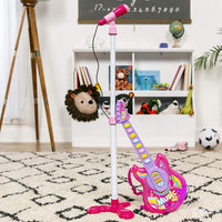 Chitarra Elettrica + Microfono Karaoke Giocattolo Bambini Luci Attacco Aux Rosa