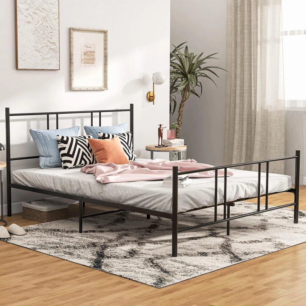 Struttura Letto 140 x 200 cm in Metallo con Testiera e Pediera, Spazio di Archiviazione Sotto al Letto per Adulti, Stile Rustico Moderno Nero, Carico Massimo 300 kg (160_x_200_cm)