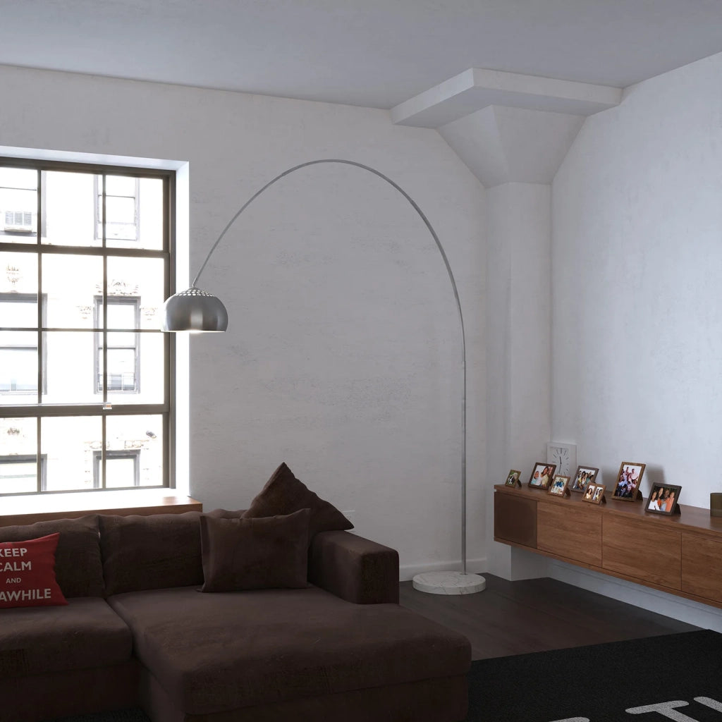 Piantana Contemporanea Turning Marmo Bianco Metallo Cromo 1 Luce E27
