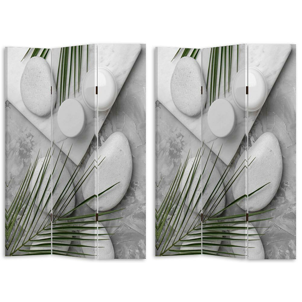 Paravento Separe 3 Pannelli Stampa Fronte Retro Pietre Foglie Tropical 180x120cm
