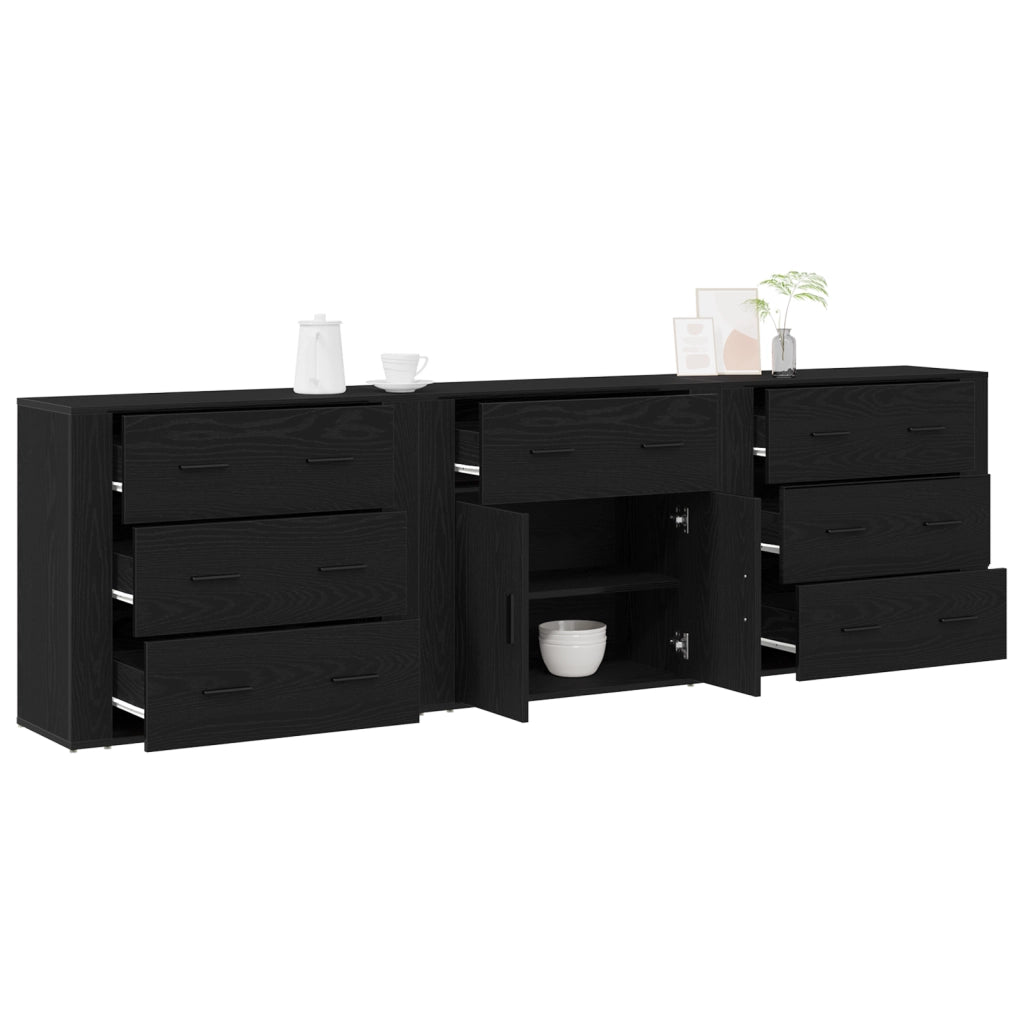 Sideboards 3 pz Rovere Nero Legno Ingegnerizzato
