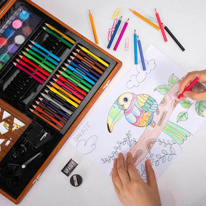 Valigetta Legno Pittore 110pz Colori Pittura Pastelli Acquerelli Professionale