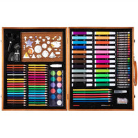 Valigetta Legno Pittore 110pz Colori Pittura Pastelli Acquerelli Professionale