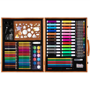 Valigetta Legno Pittore 110pz Colori Pittura Pastelli Acquerelli Professionale