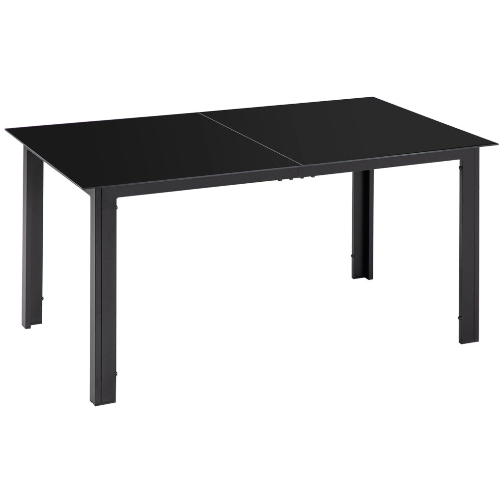 Tavolo da Giardino Rettangolare 150x90 cm per 6 Persone con Piano in Vetro e Alluminio Nero