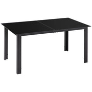Tavolo da Giardino Rettangolare 150x90 cm per 6 Persone con Piano in Vetro e Alluminio Nero