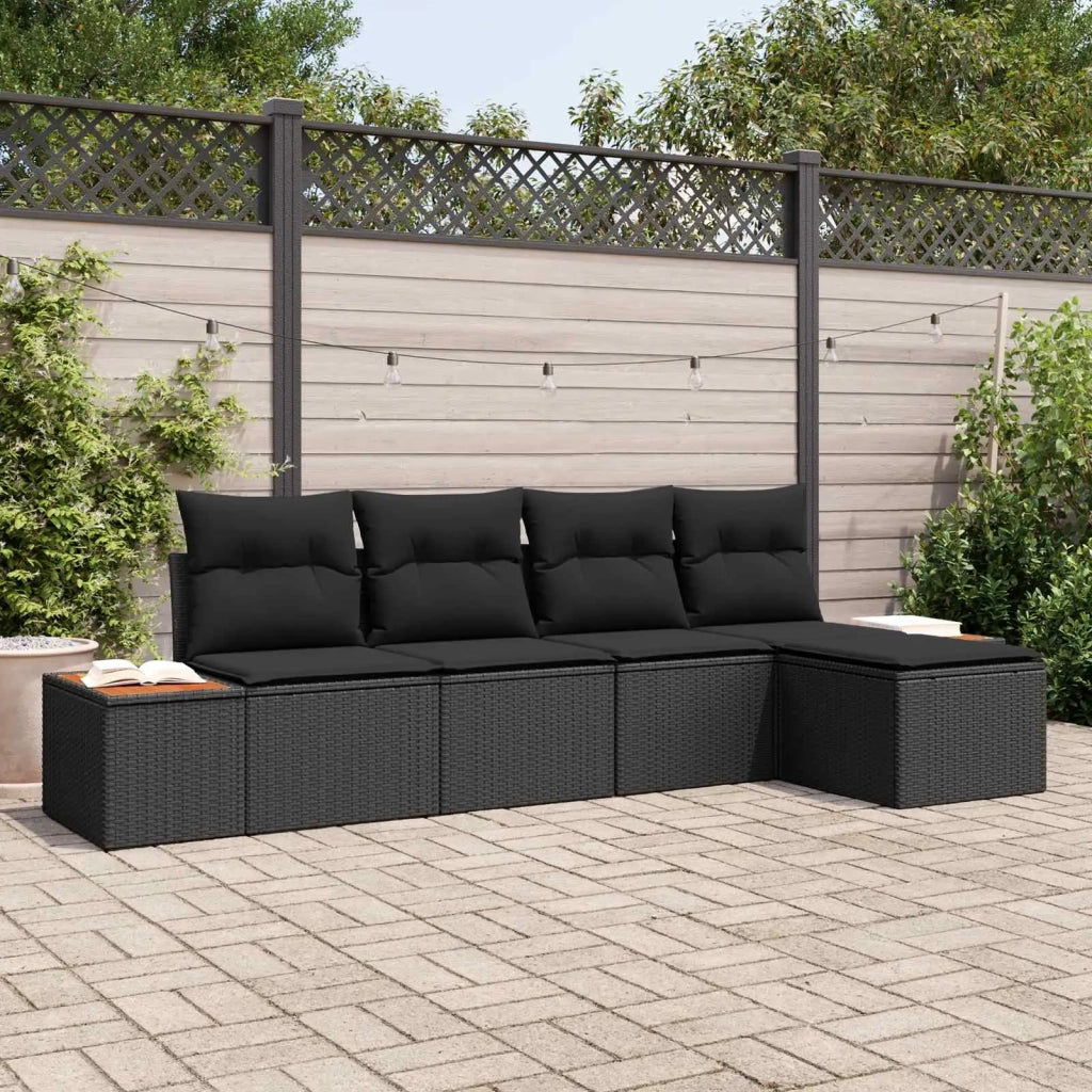 Set Divano da Giardino con cuscino 6 pcs Nero Polyrattan