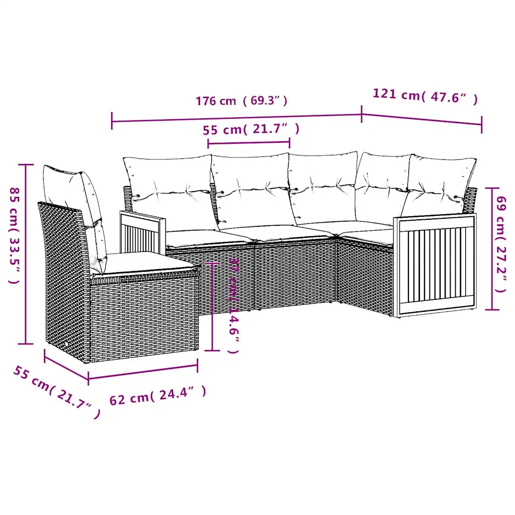 Set Divani da Giardino 5 pz | Set Salotto da Giardino con Cuscini in Polyrattan Nero