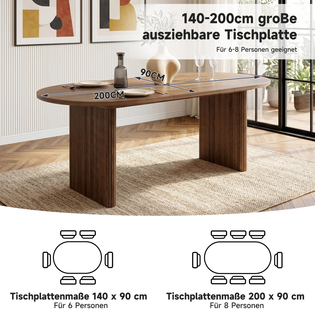 Tavolo da pranzo 6-8 posti con piano allungabile e angoli arrotondati - in MDF - noce